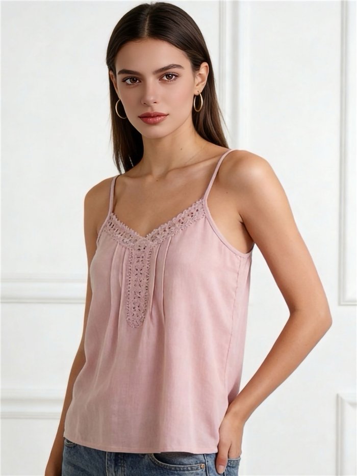 Camisole-Top aus Spitze in Leinenoptik