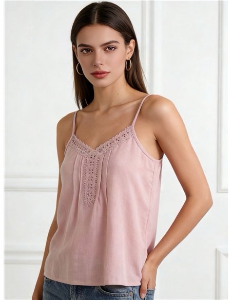 Camisole-Top aus Spitze in Leinenoptik