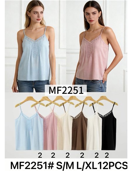 Camisole-Top aus Spitze in Leinenoptik