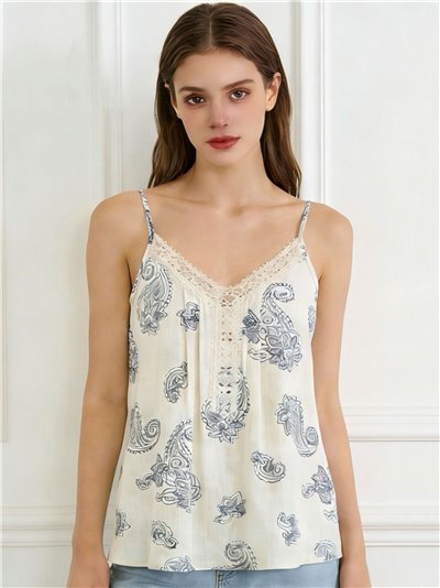Top effetto lino con stampa paisley