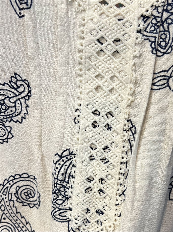 Top effetto lino con stampa paisley