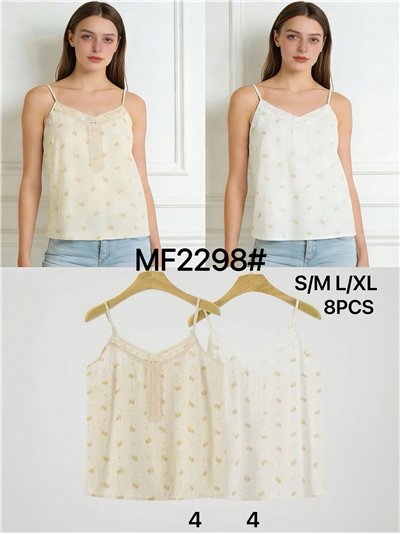 Top lencero efecto lino florecitas con encaje 2