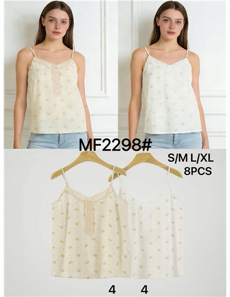 Top lencero efecto lino florecitas con encaje