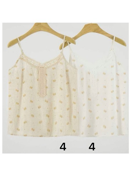 Top lencero efecto lino florecitas con encaje