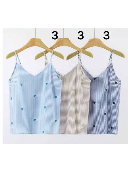 Haut en dentelle à rayures et cœurs brodés