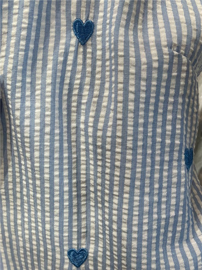 Haut en dentelle à rayures et cœurs brodés