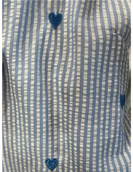 Haut en dentelle à rayures et cœurs brodés