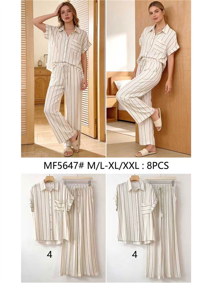 Conjunto de camisa listrada e calça reta