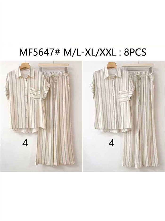 Conjunto de camisa listrada e calça reta