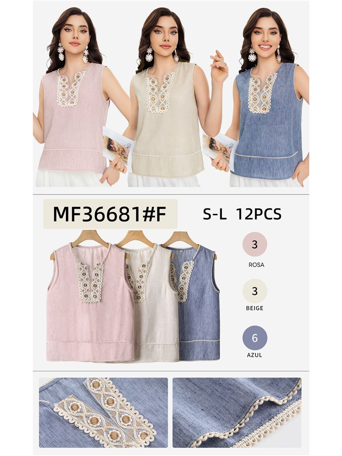 Blusa sin mangas bordada con lentejuelas