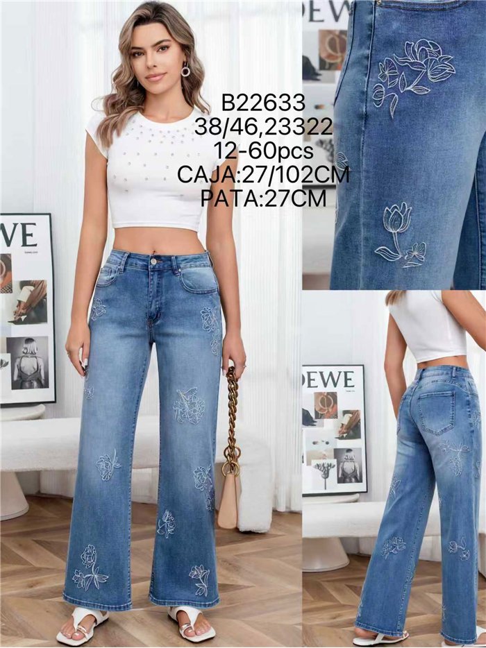 Jeans mit geradem Bein und Blumenstickerei