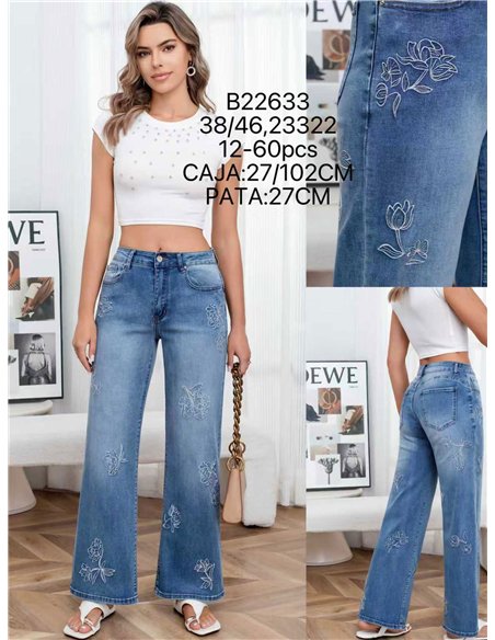 Jeans mit geradem Bein und Blumenstickerei