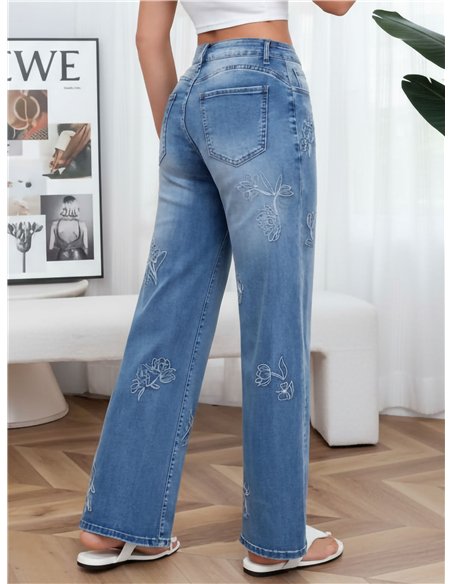 Jeans mit geradem Bein und Blumenstickerei