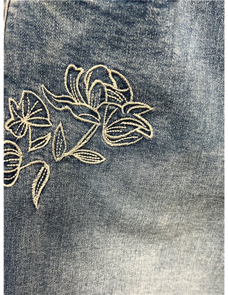 Jeans mit geradem Bein und Blumenstickerei