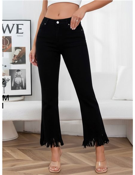 Jeans neri a zampa con frange