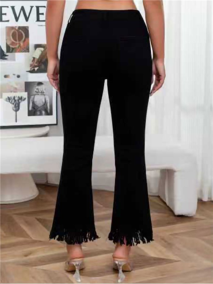 Jeans neri a zampa con frange