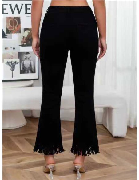 Jeans neri a zampa con frange