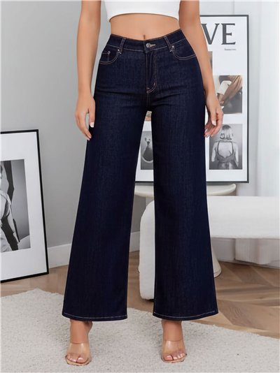 calça jeans azul escura de pernas largas