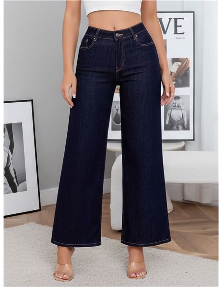 calça jeans azul escura de pernas largas