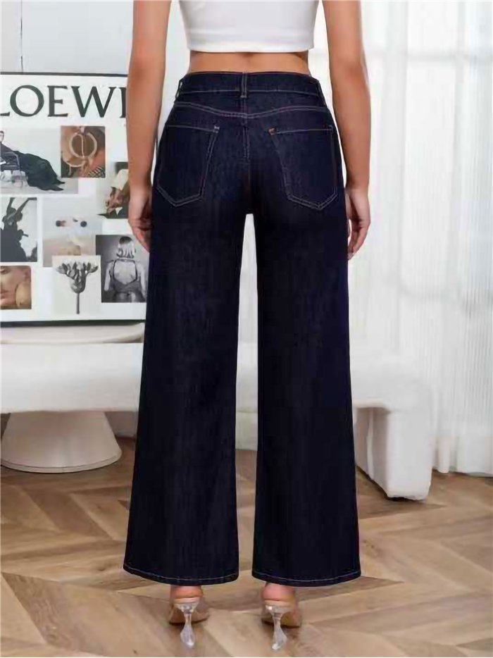 calça jeans azul escura de pernas largas