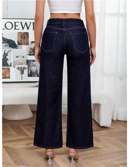 calça jeans azul escura de pernas largas