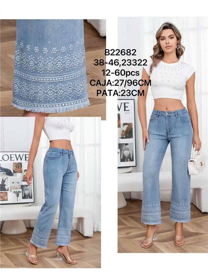 Gerade geschnittene Jeans mit Stickerei am Saum