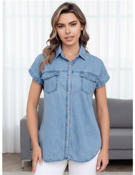 Camisa denim de manga corta
