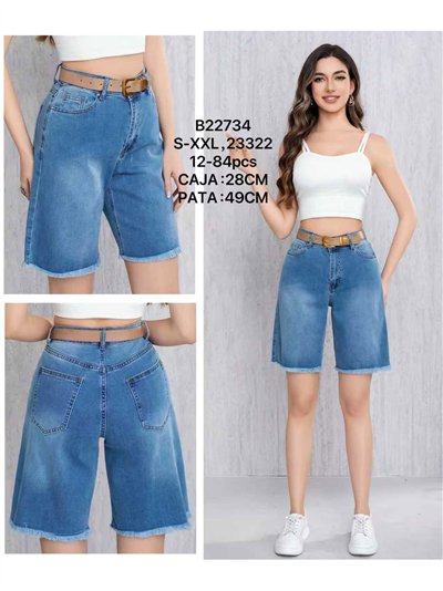 Bermuda denim wide-leg con cinturón 2