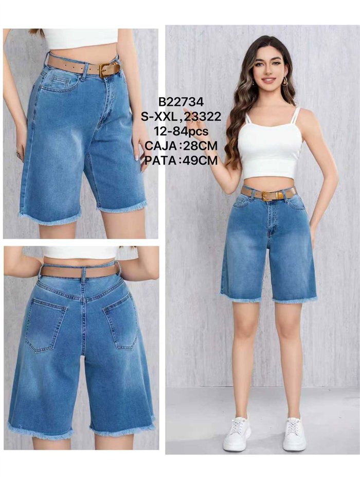 Bermuda denim wide-leg con cinturón