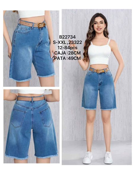 Bermuda denim wide-leg con cinturón