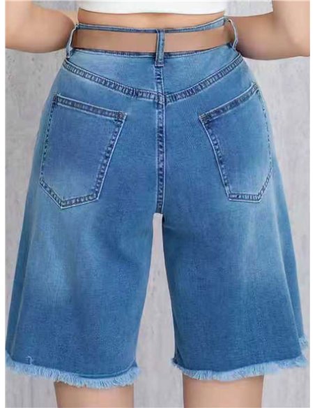 Bermuda denim wide-leg con cinturón