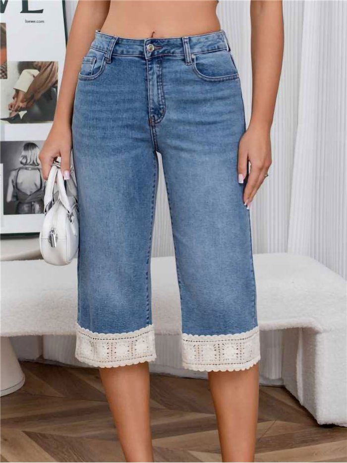 Jeans capri con crochet en bajo