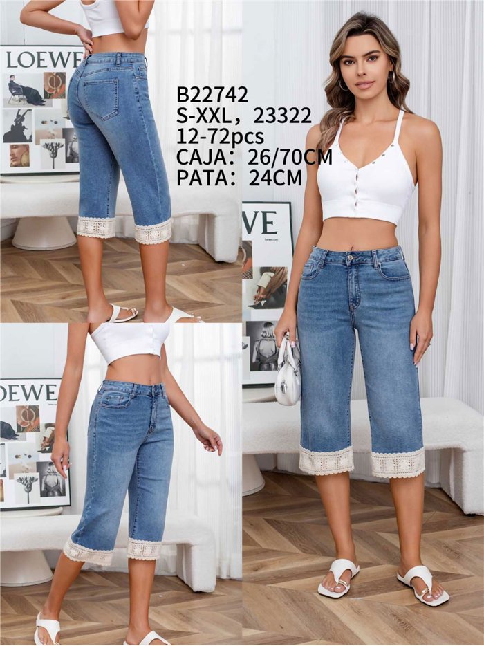 Jeans capri con crochet en bajo