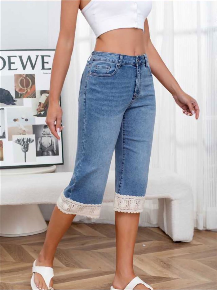 Jeans capri con crochet en bajo