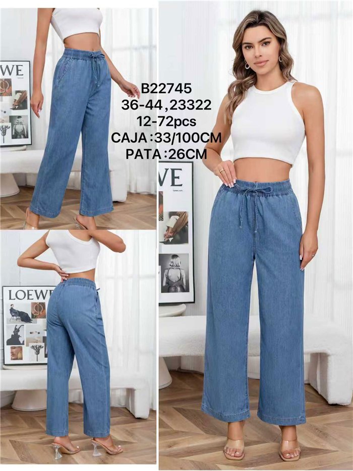 Pantalón denim ancho con cordón