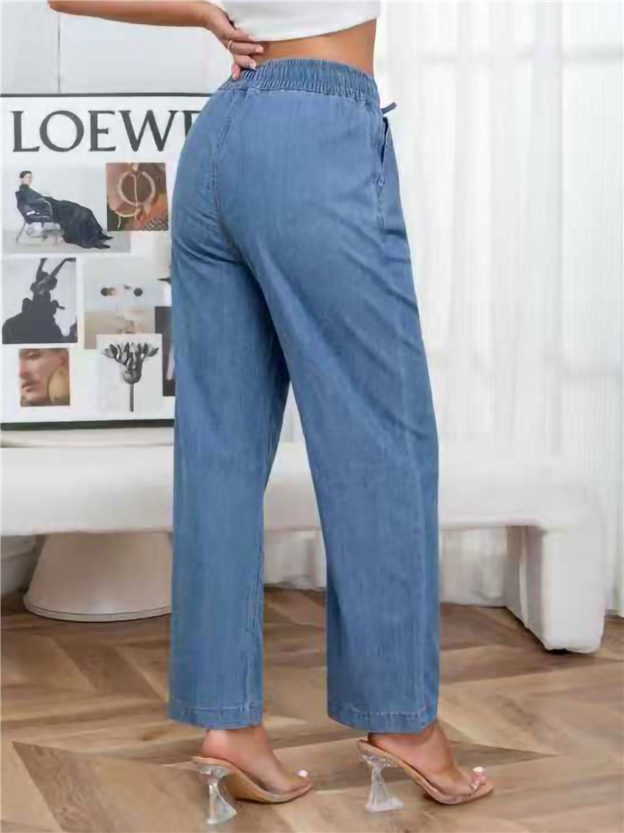 Pantalón denim ancho con cordón