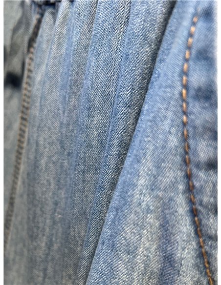 Pantalón denim ancho con cordón