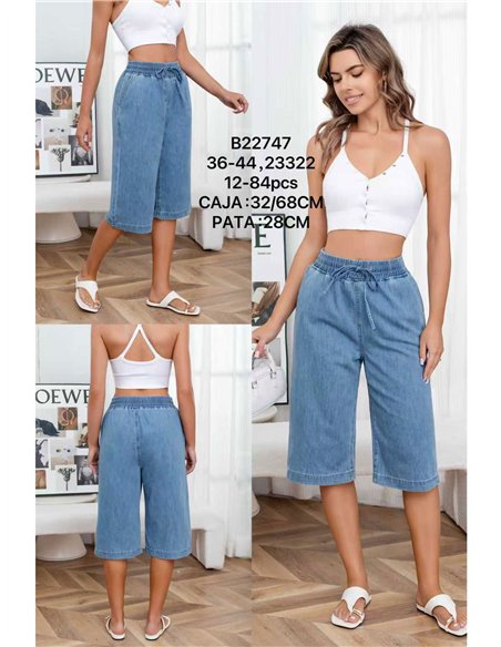 Pantalón culotte denim con cordón