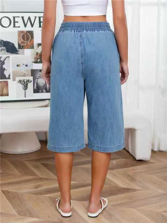 Pantalón culotte denim con cordón