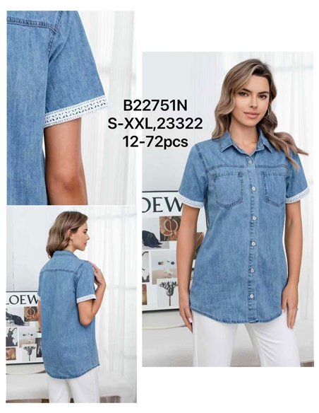 Camisa denim con puntilla en manga