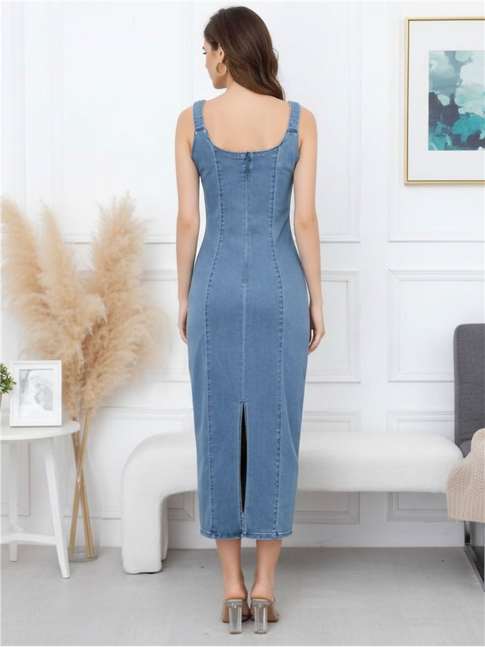 Vestido denim midi entallado