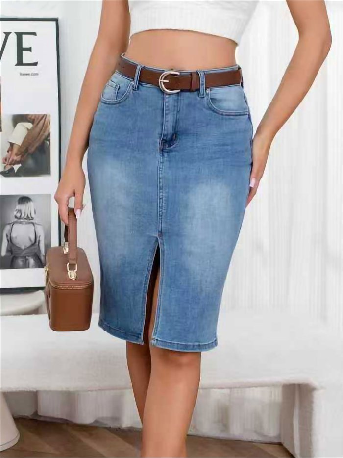 Falda denim midi con abertura