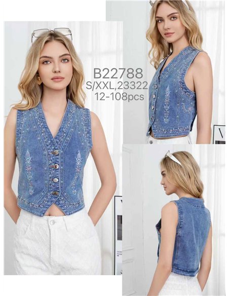 Chaleco denim bordado con botones