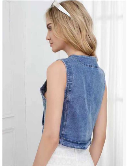 Chaleco denim bordado con botones