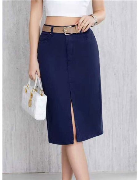 Jupe midi en jean avec ceinture et fente sur le devant