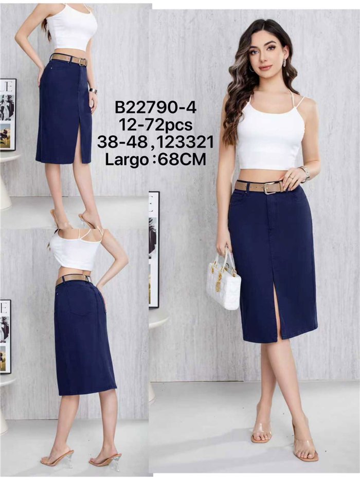 Jupe midi en jean avec ceinture et fente sur le devant