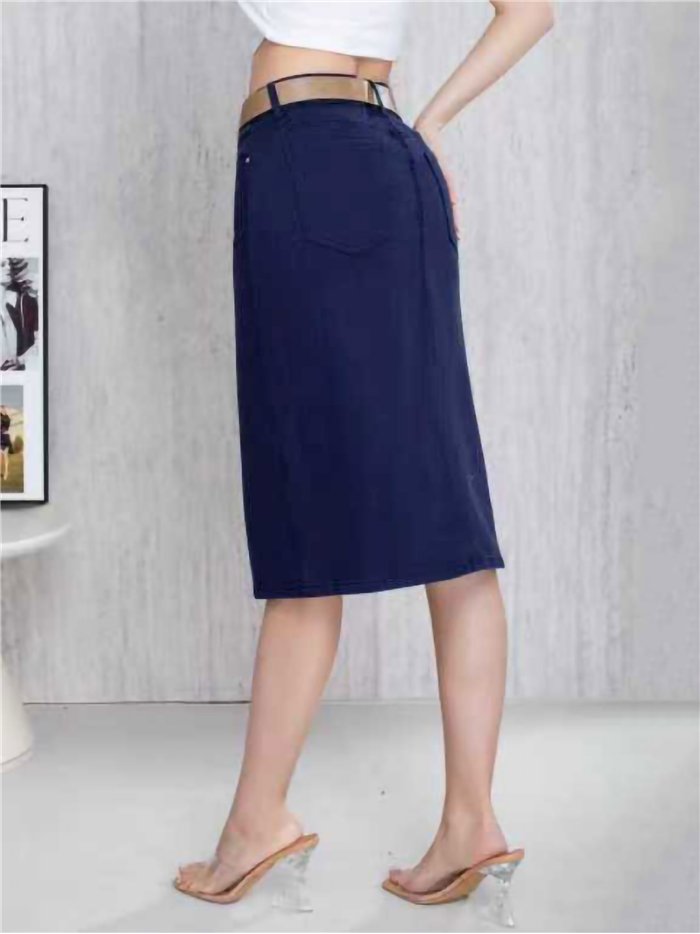 Jupe midi en jean avec ceinture et fente sur le devant