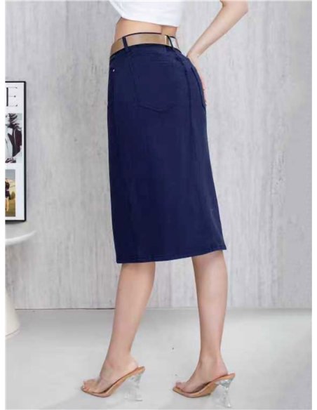 Jupe midi en jean avec ceinture et fente sur le devant