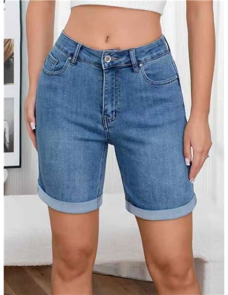 Bermuda in denim con risvolto