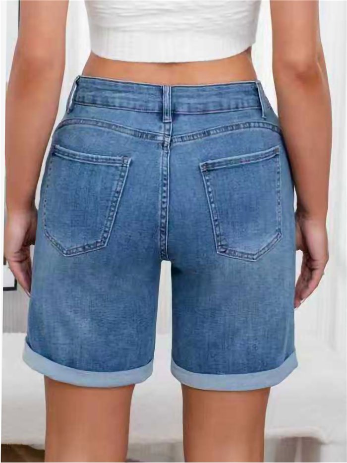 Bermuda in denim con risvolto